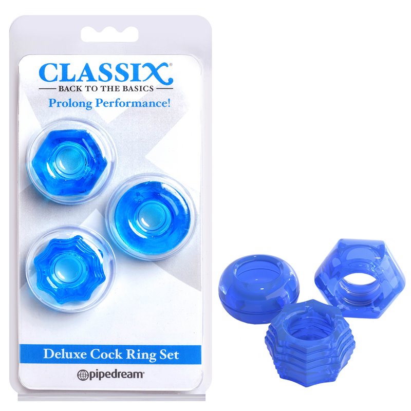 Classix Deluxe Cock Ring Set - Blue