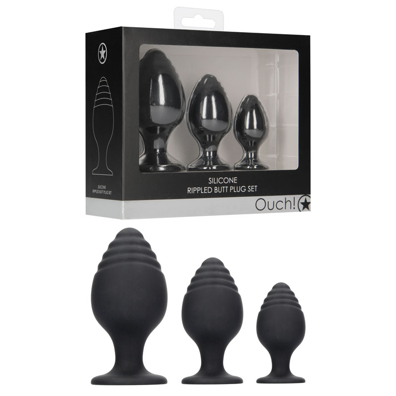 OUCH! Rippled Butt Plug Set - Black