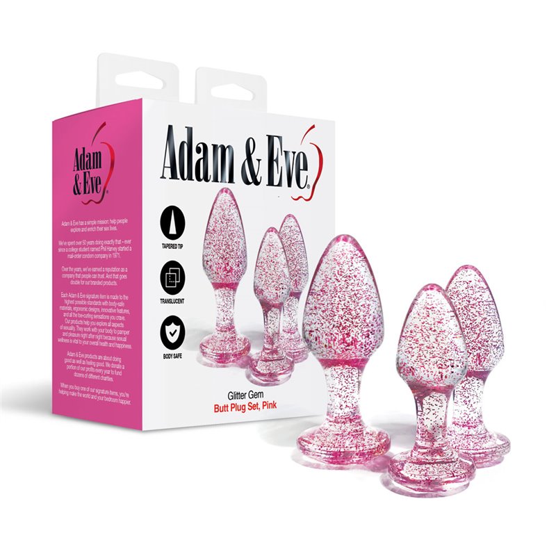 Adam & Eve GLITTER GEM BUTT PLUG SET - Pink