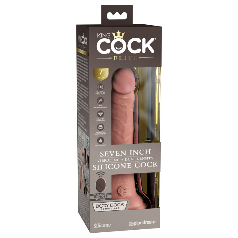 King Cock Elite 7'' Vibr DD Cock + Remote - Flesh