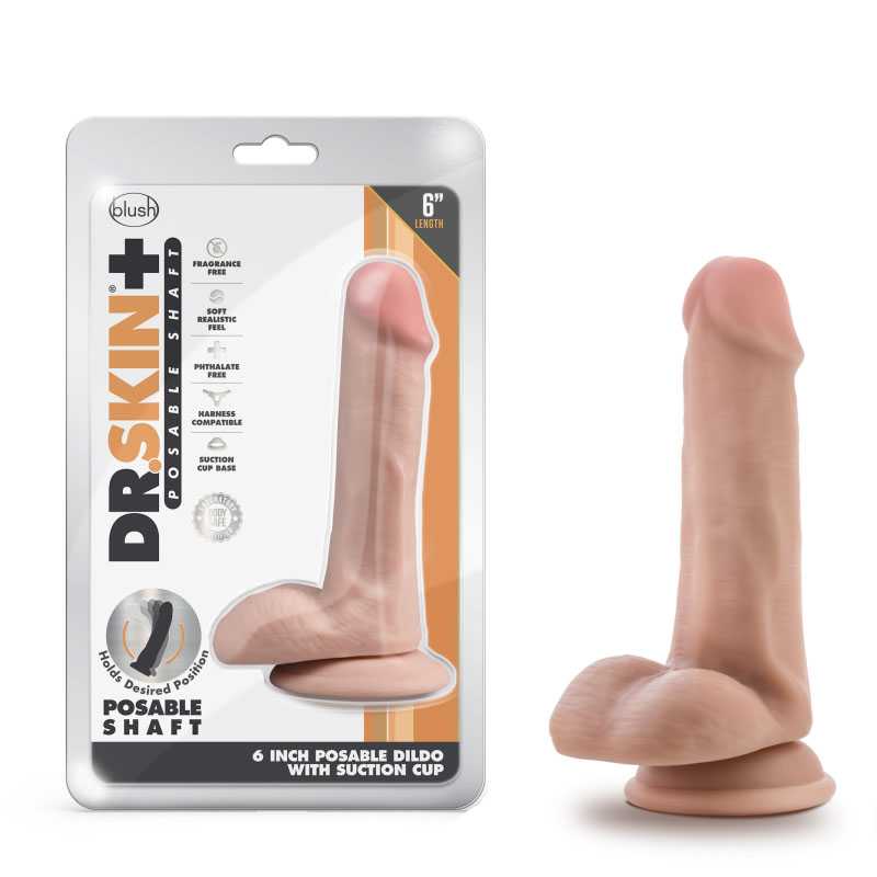 Dr. Skin Plus 6'' Girthy Poseable Dildo - Flesh