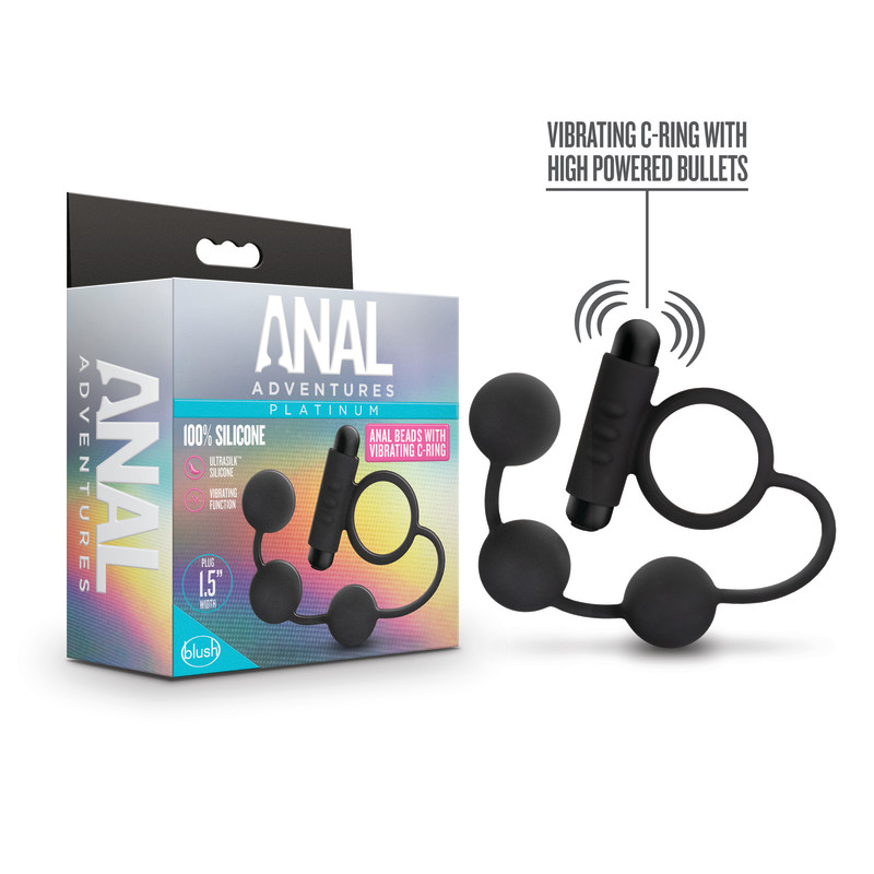 Anal Adventures Platinum Anal Beads + Vib C-Ring