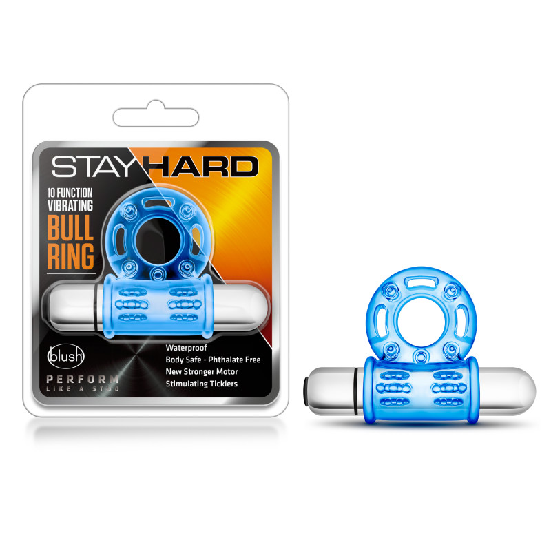 Stay Hard 10-F Vibrating Bull Ring - Blue